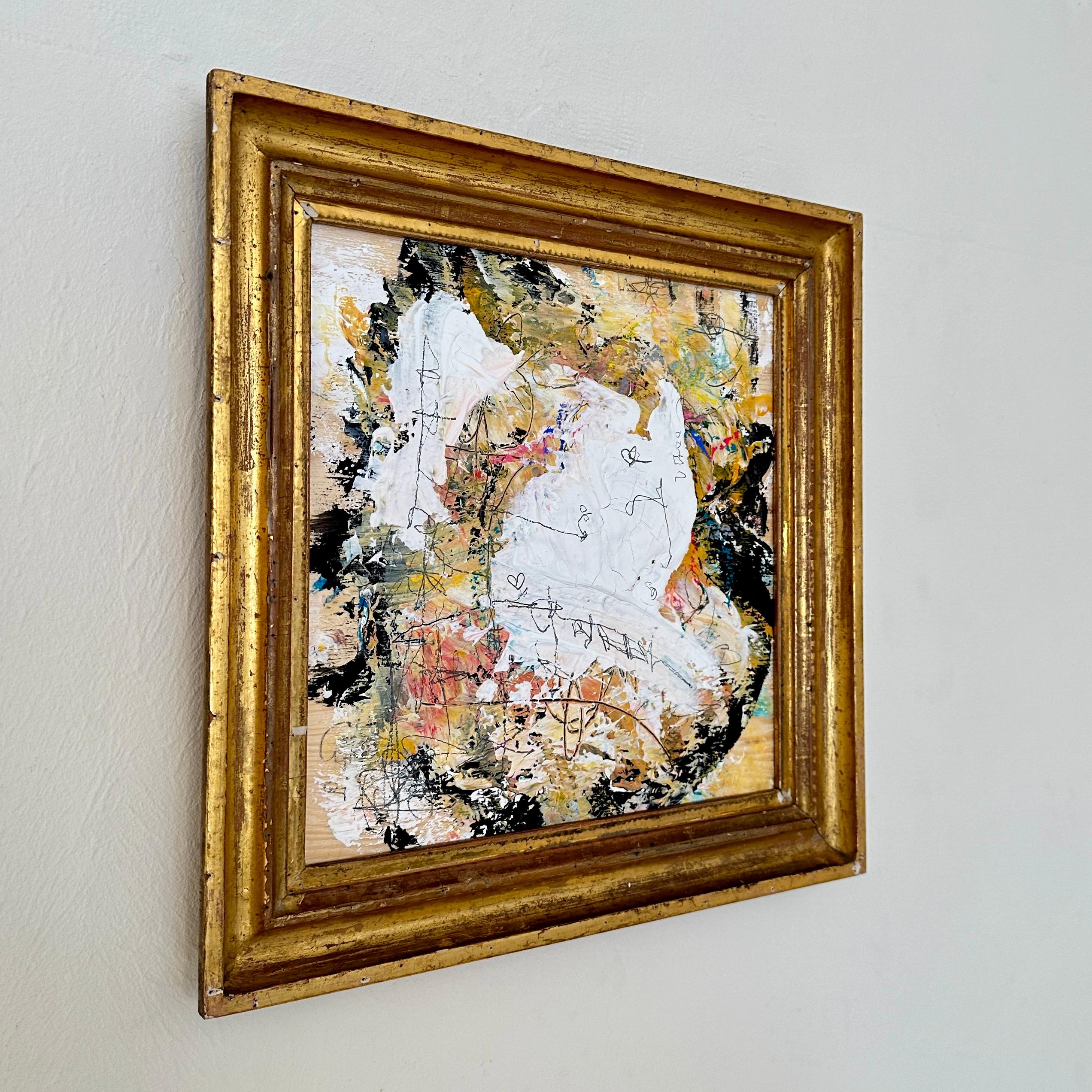 Felix Bachmanns zeitgenössisches abstraktes mehrfarbiges Gemälde in einem vergoldeten Rahmen aus dem 19. Jahrhundert ist eine lebhafte Erkundung von Farbe und Form. In diesem dynamischen Kunstwerk werden kühne, geschwungene Pinselstriche mit