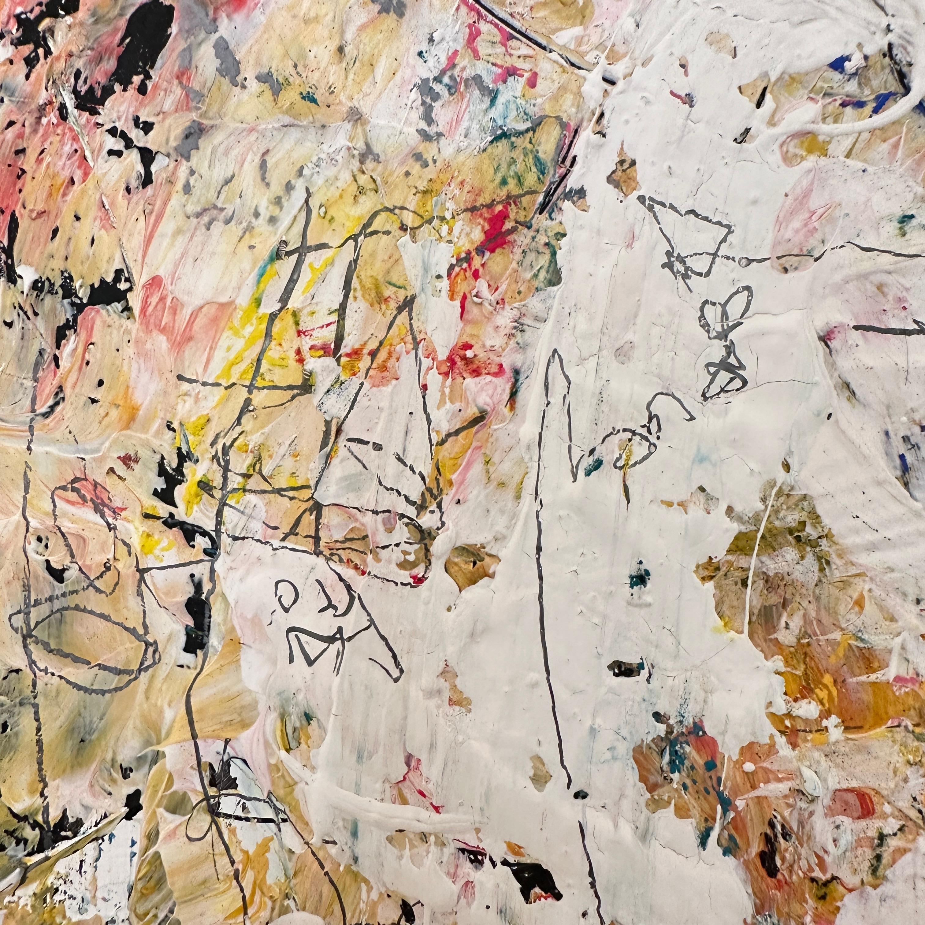 Contemporary Abstract Multicolored Painting von Felix Bachmann, Gelber Rahmen im Angebot 4