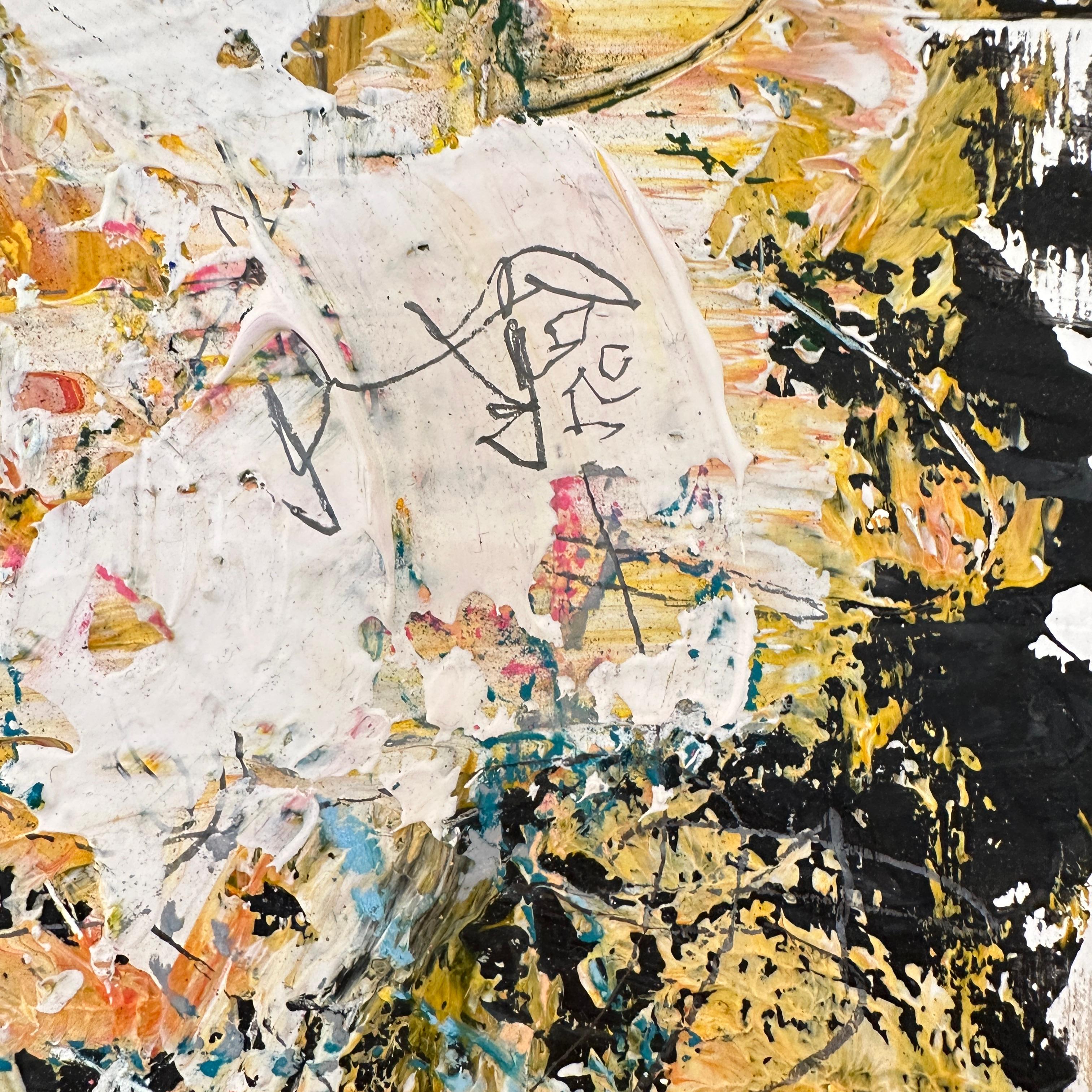 Contemporary Abstract Multicolored Painting von Felix Bachmann, Gelber Rahmen im Angebot 5