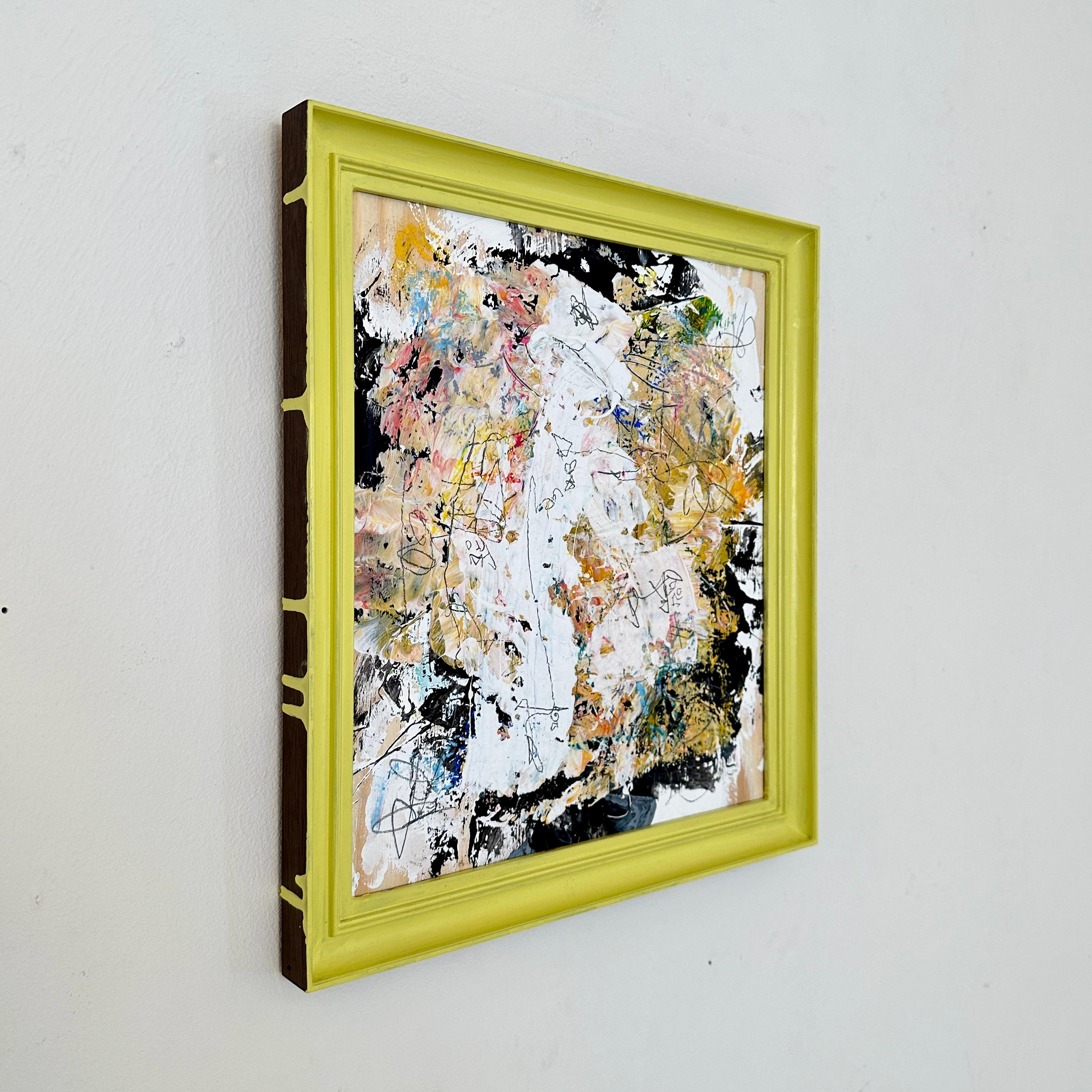 Contemporary Abstract Multicolored Painting von Felix Bachmann, Gelber Rahmen (21. Jahrhundert und zeitgenössisch) im Angebot