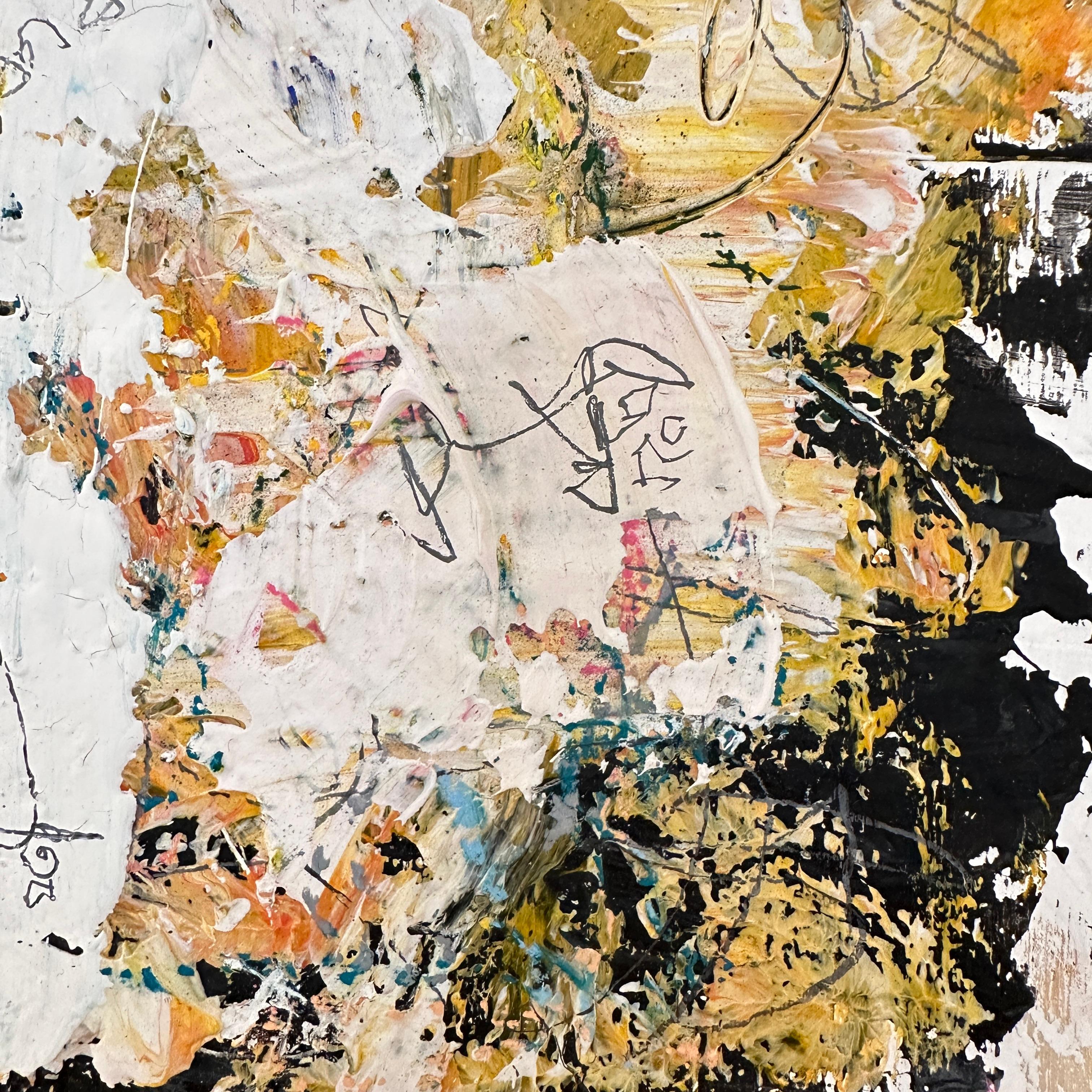 Contemporary Abstract Multicolored Painting von Felix Bachmann, Gelber Rahmen im Angebot 1