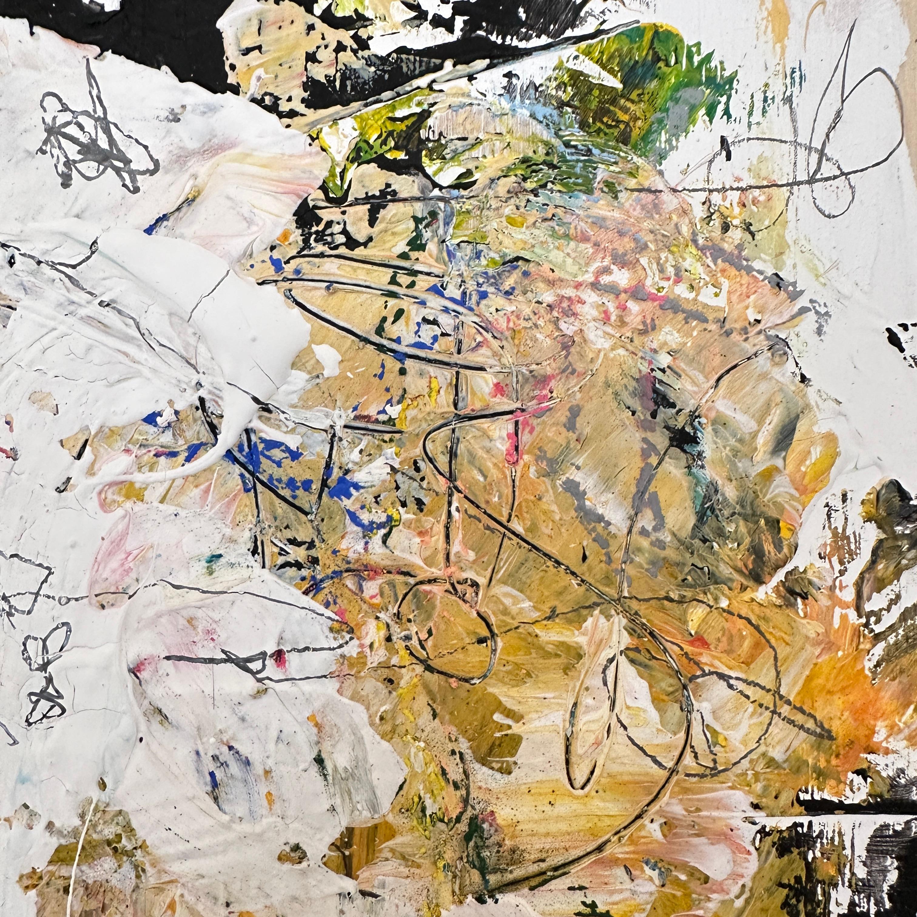 Contemporary Abstract Multicolored Painting von Felix Bachmann, Gelber Rahmen im Angebot 2