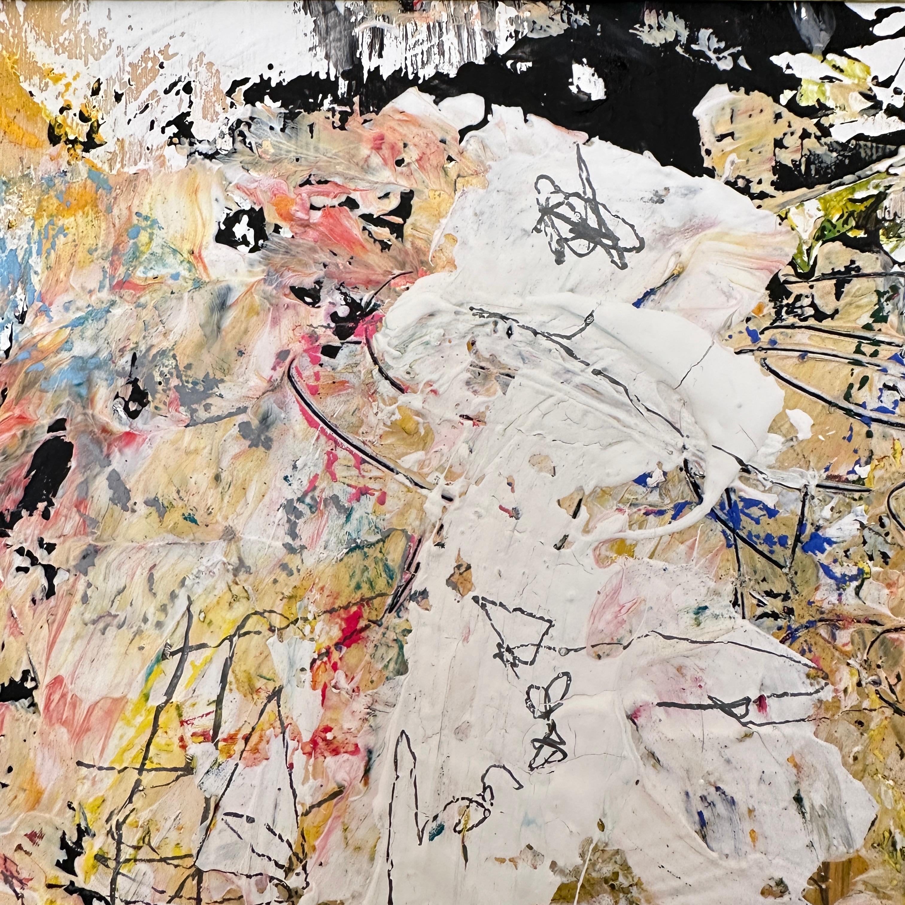 Contemporary Abstract Multicolored Painting von Felix Bachmann, Gelber Rahmen im Angebot 3