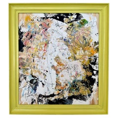 Contemporary Abstract Multicolored Painting von Felix Bachmann, Gelber Rahmen