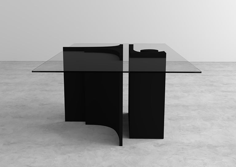 Contemporary Abstract Oak and Tempered Smoked Glass Table For Sale at 1stDibs