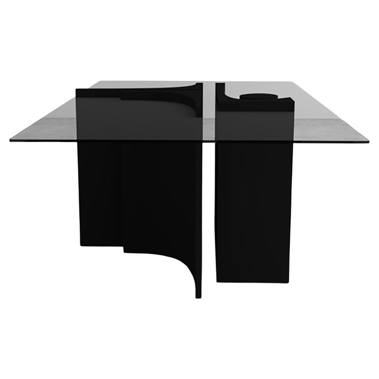 Contemporary Abstract Oak and Tempered Smoked Glass Table For Sale at