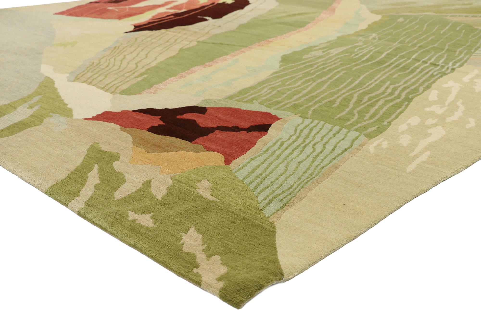 77392 Contemporary Abstract Odegard Rug Inspired by William Morris 10'02 x 13'11. This hand knotted wool Tibetan contemporary Odegard rug features an all-over pattern composed of a large scale nature inspired abstract design spread across the field
