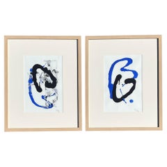 Dipinti a olio astratti contemporanei su carta - Set di 2