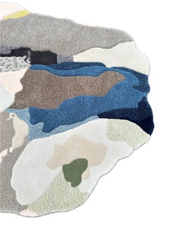 Contemporary Abstract Organic Hand-Tufted Rug with Textured Layers in Neutral