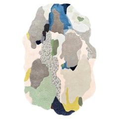 Contemporary Abstract Organic Hand-Tufted Rug with Textured Layers in Neutral