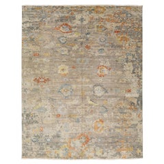 Contemporary Abstract Oushak Style Hand-Knotted Wool Area Rug - Earth Tones