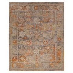 Contemporary Abstract Oushak Style Hand-Knotted Wool Area Rug In Burnt Orange