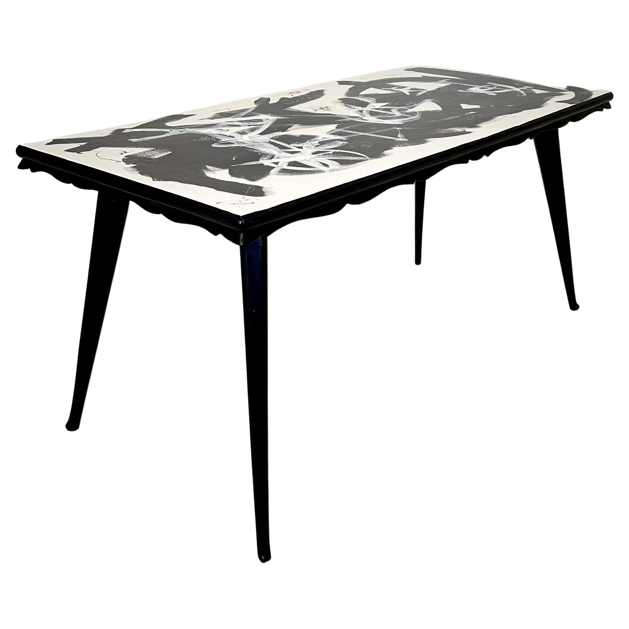 Contemporary Abstract Painted Dining Table in Black and White, 1950s Base