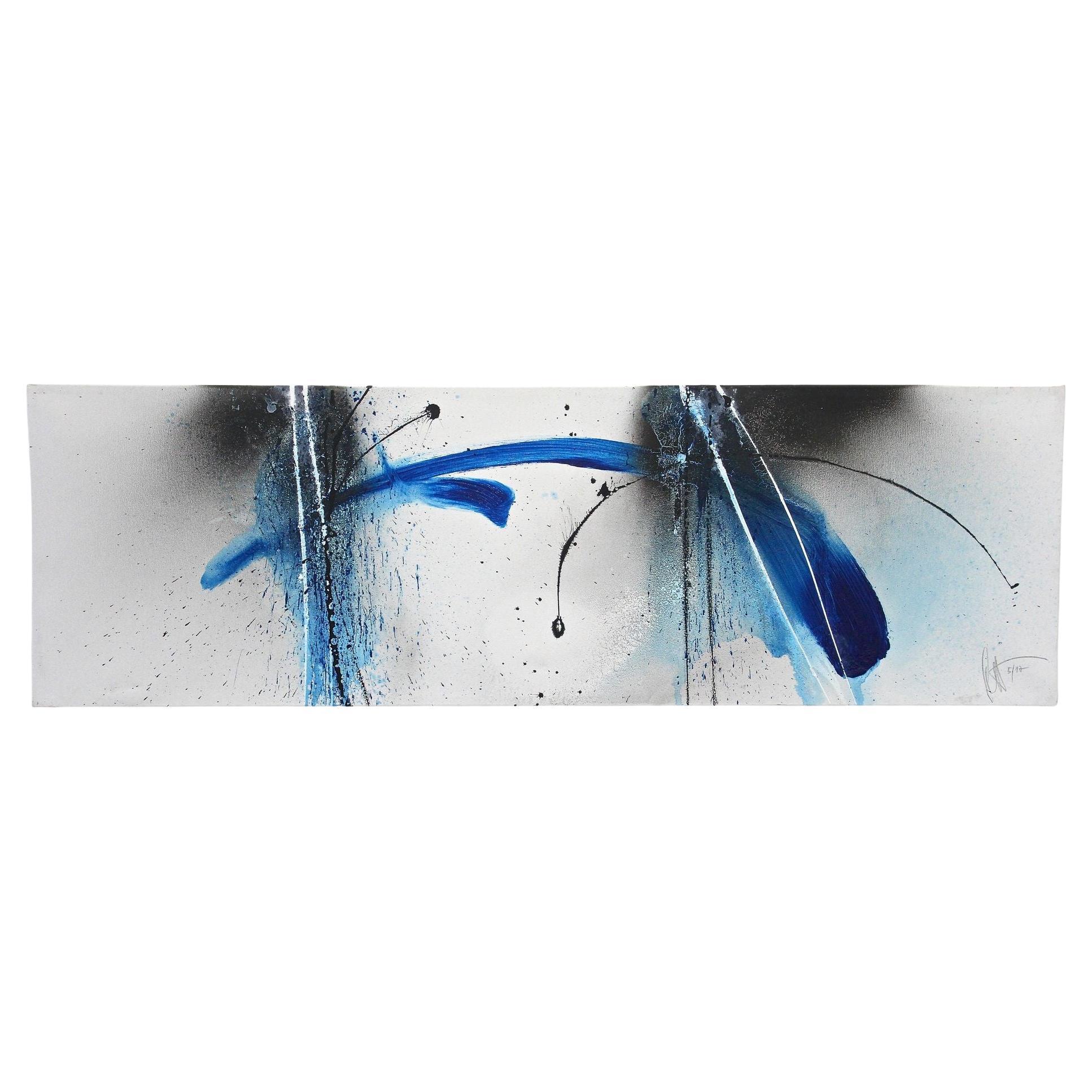 Pittura astratta contemporanea "Blue Soot", acrilico su tela di MS, AT 2017