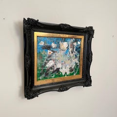 Contemporary Abstract Painting in Multiple Colors framed in an Antique Frame