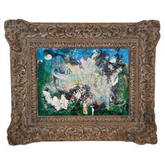 Contemporary Abstract Painting in Multiple Colors framed in an Antique Frame