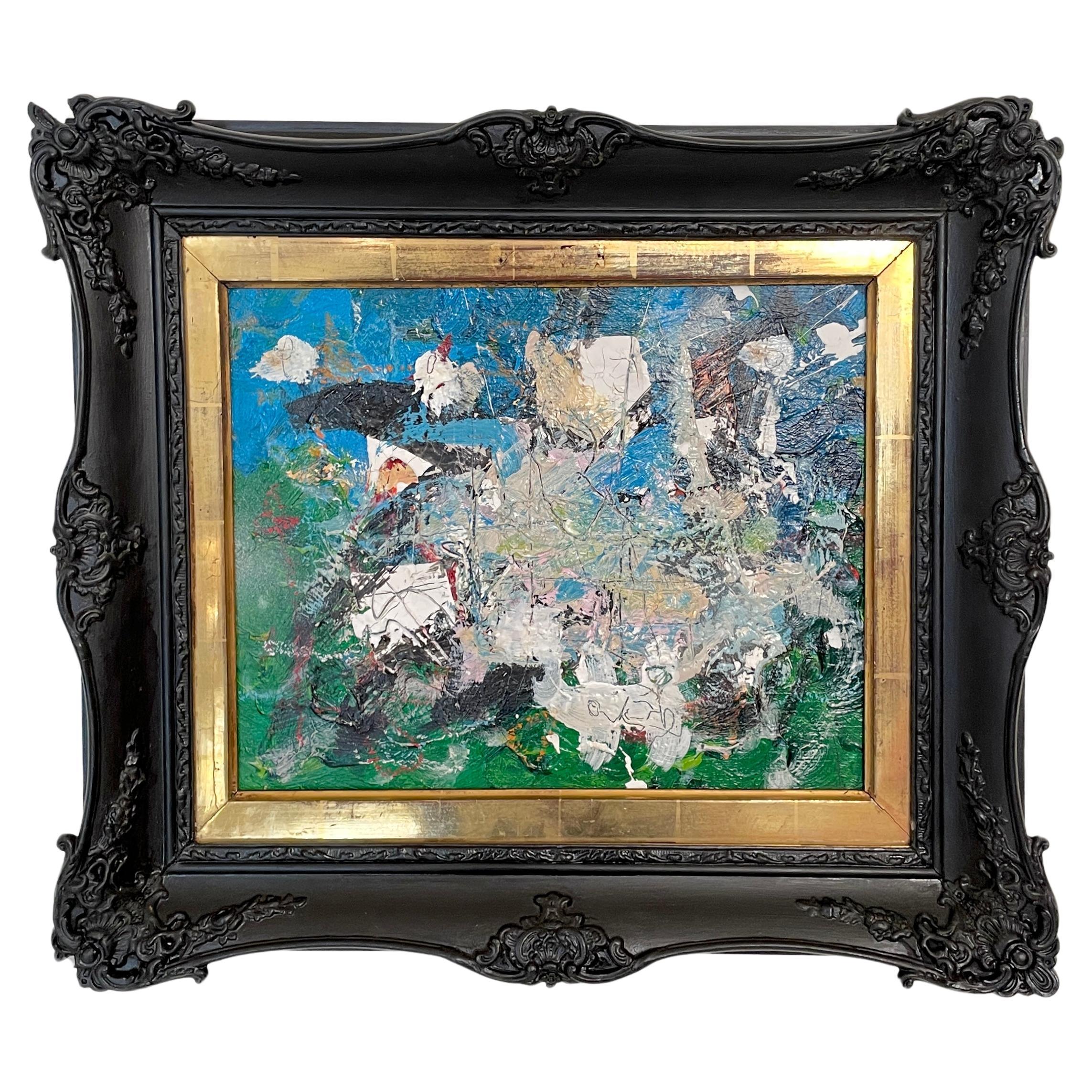 Contemporary Abstract Painting in Multiple Colors framed in an Antique Frame For Sale