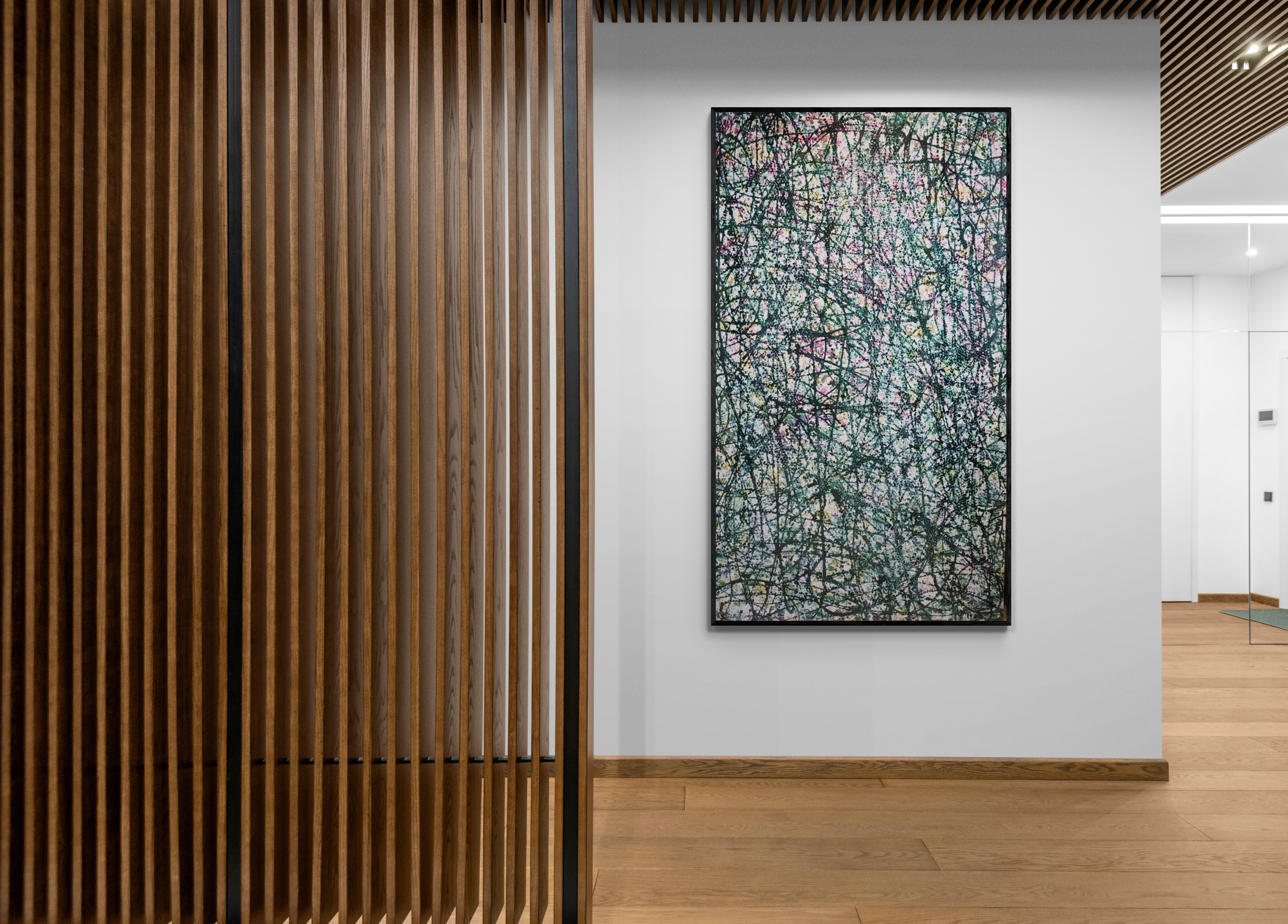 Very beautiful contemporary painting, abstract in the style of Jackson Pollock and Larry Poons.
.
Unsigned, unidentified.
.
Superb colors and beautiful materials that are not necessarily seen in the images.
.
Painting on wood  which gives a sublime
