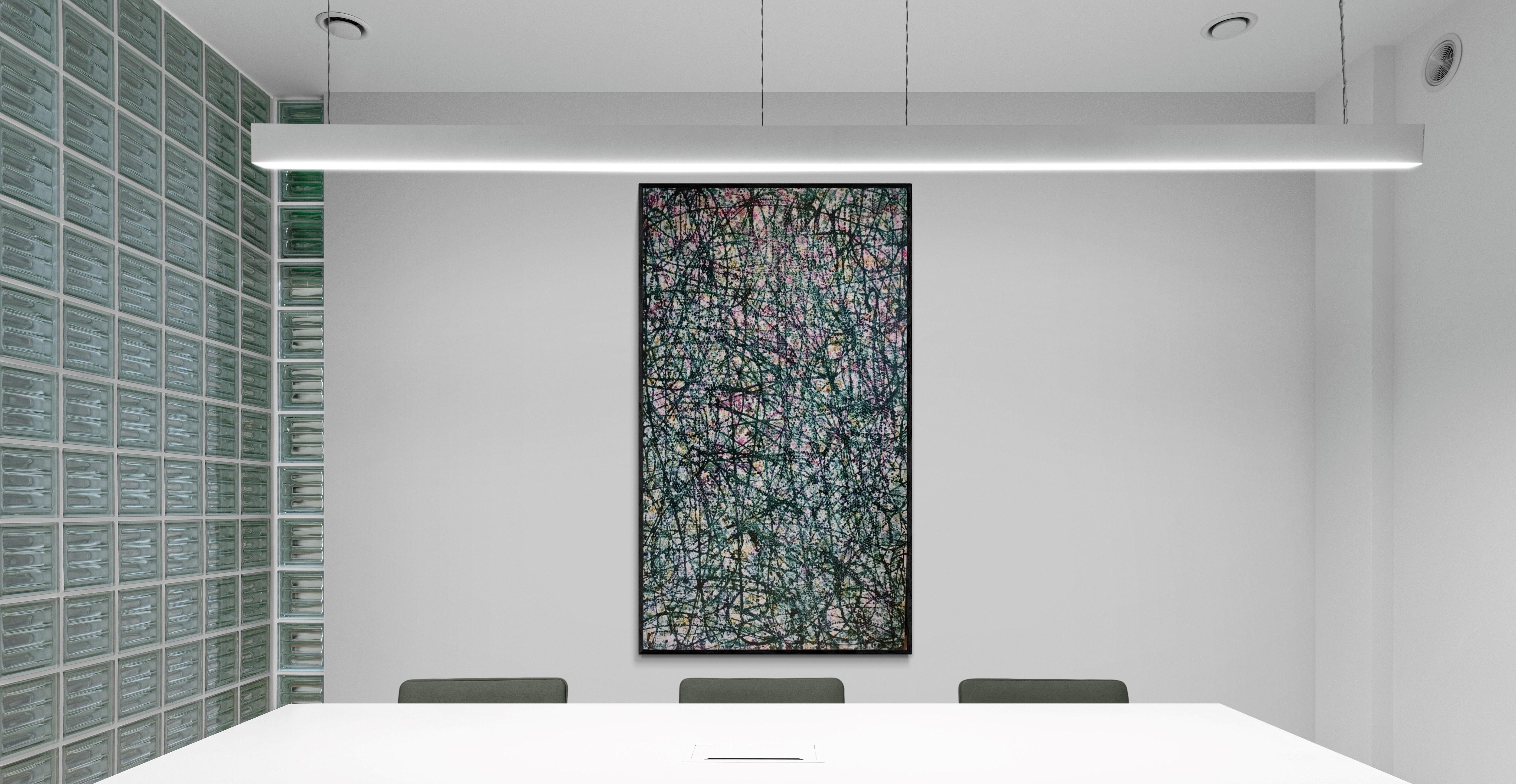 Zeitgenössische abstrakte Malerei im Stil von Jackson Pollock und Larry Poons (Holz) im Angebot