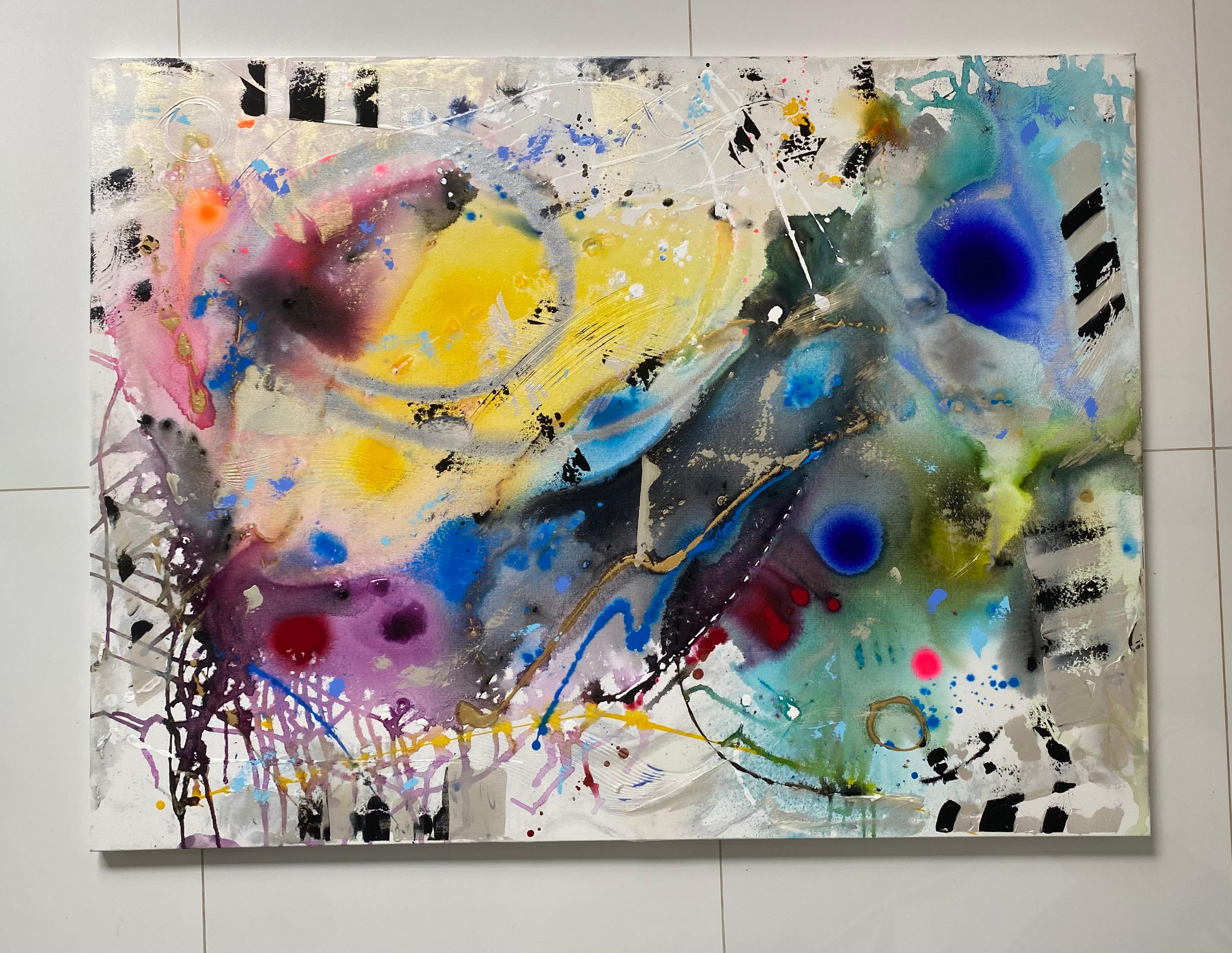 Contemporary Abstract Painting on Canvas by Tyler Murphy

 Offered for sale is a colorful contemporary abstract painting on canvas by Tyler Murphy. The painting is signed in the lower right. It is displayed in a white lacquered frame and wired to