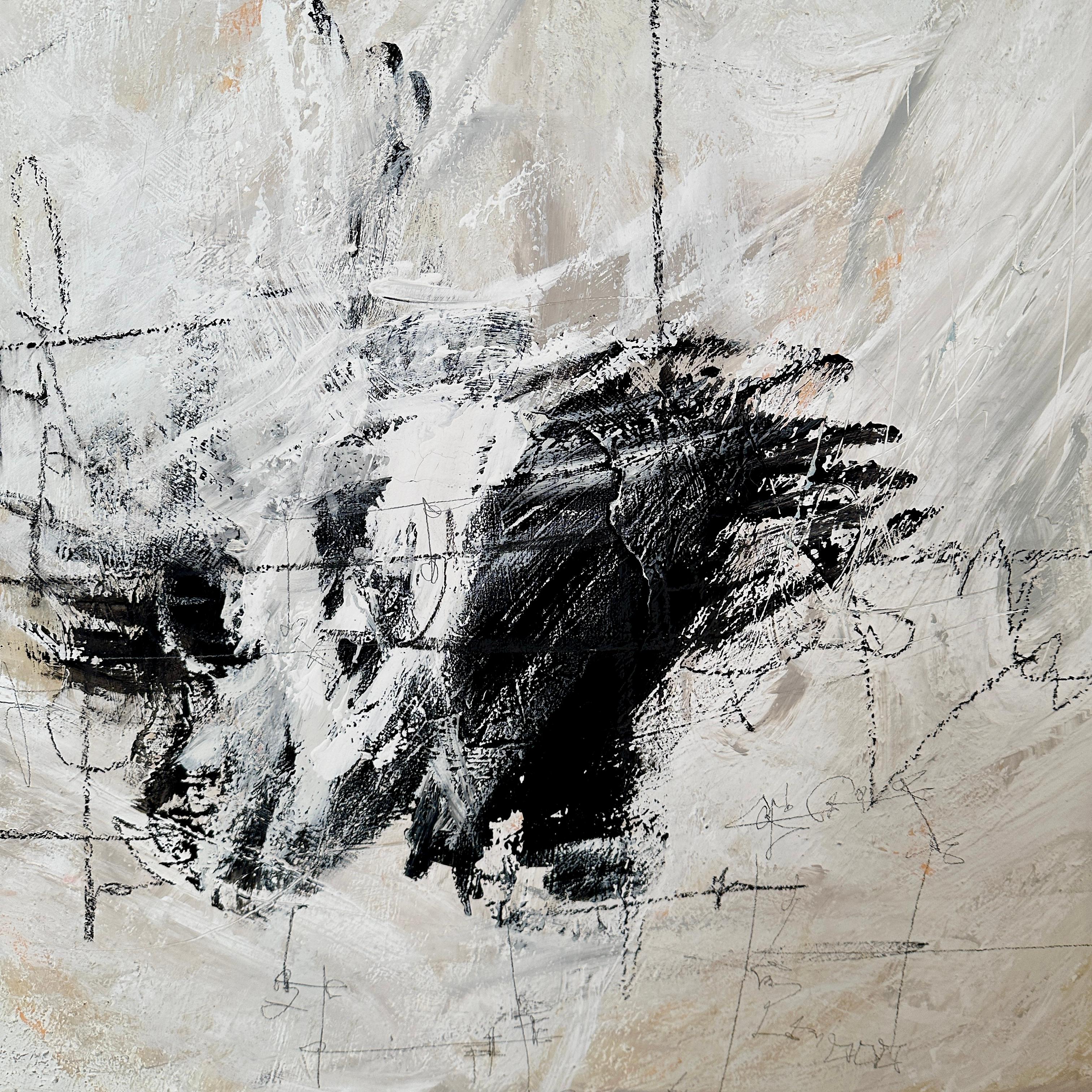 Modern Contemporary Abstract Painting on Canvas in Black and White Felix Bachmann, 2023 For Sale