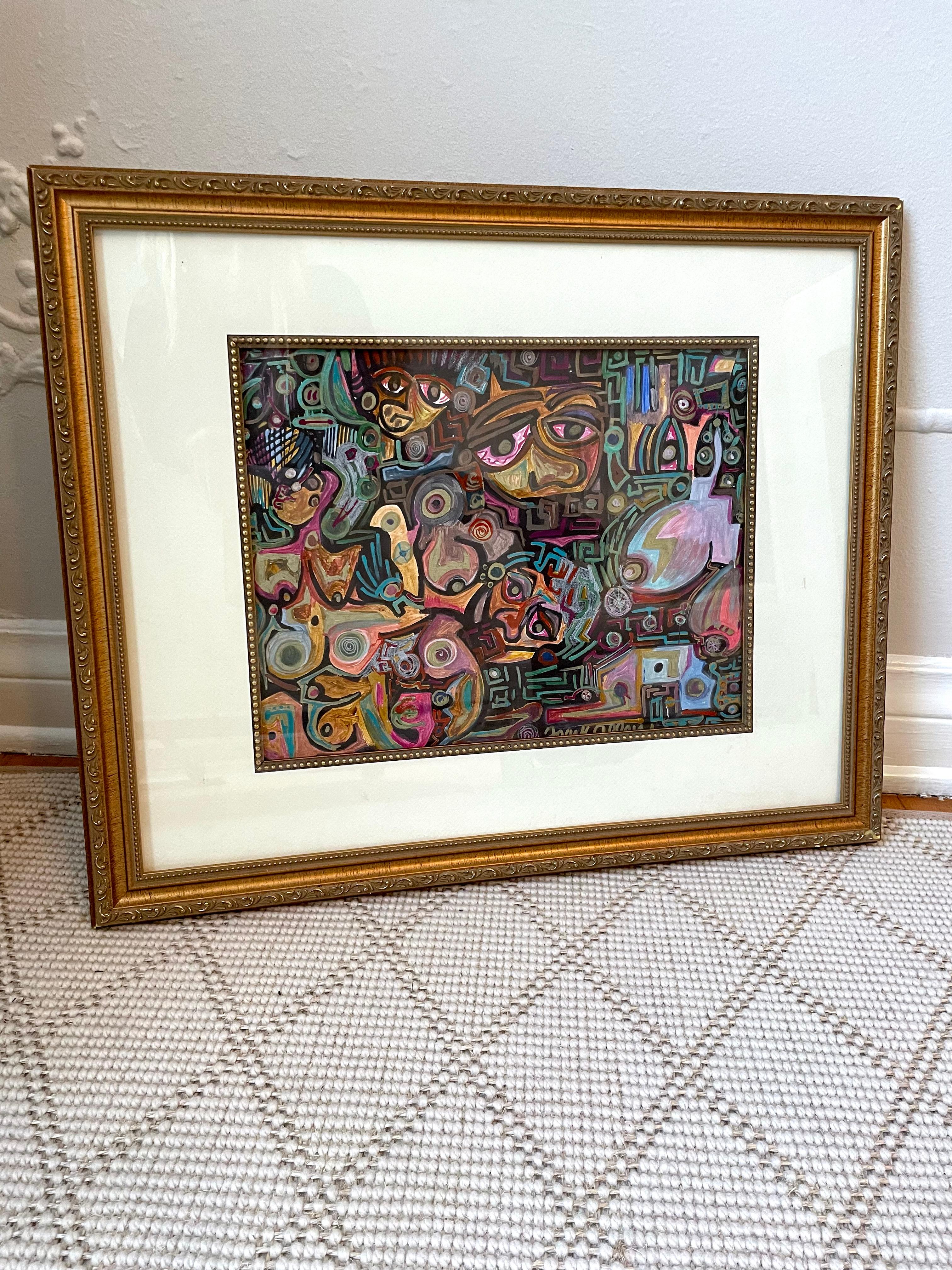 Hand-Crafted Contemporary Abstract Painting with Frame  For Sale