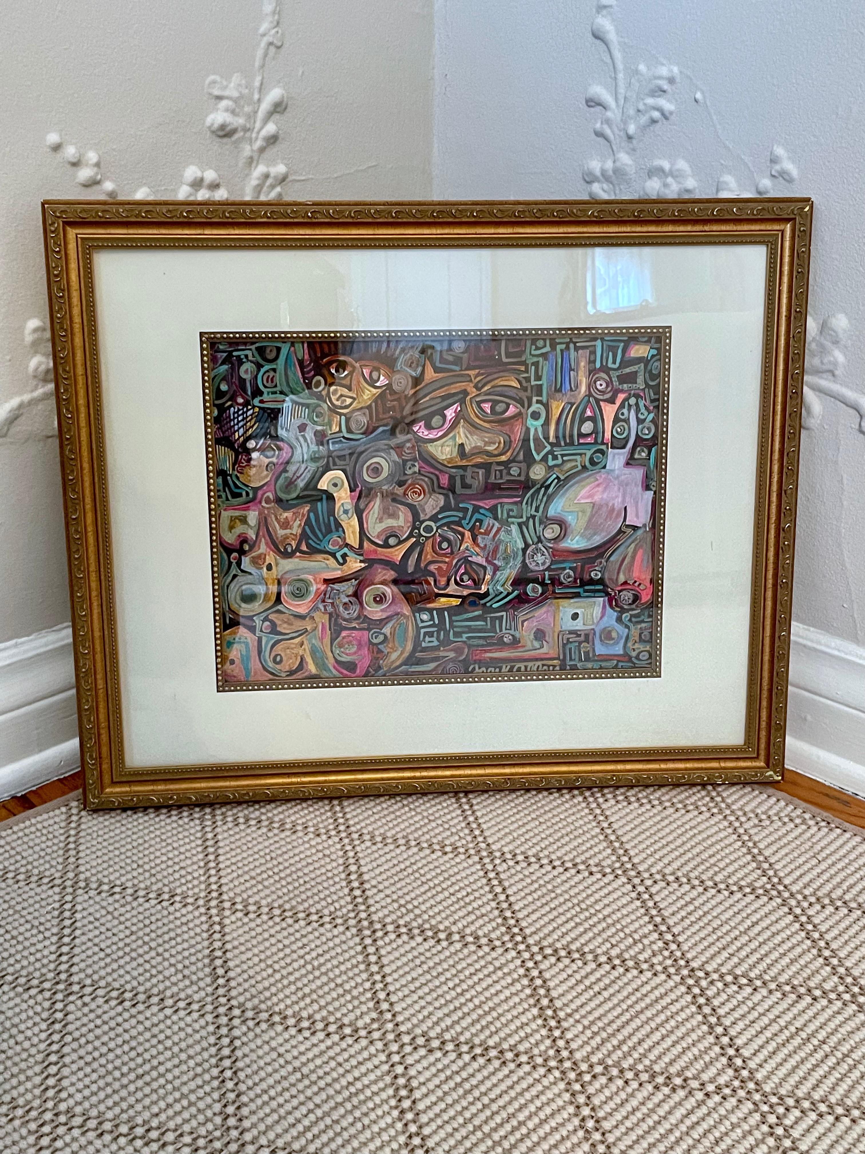 Contemporary Abstract Painting with Frame  In Good Condition For Sale In Los Angeles, CA