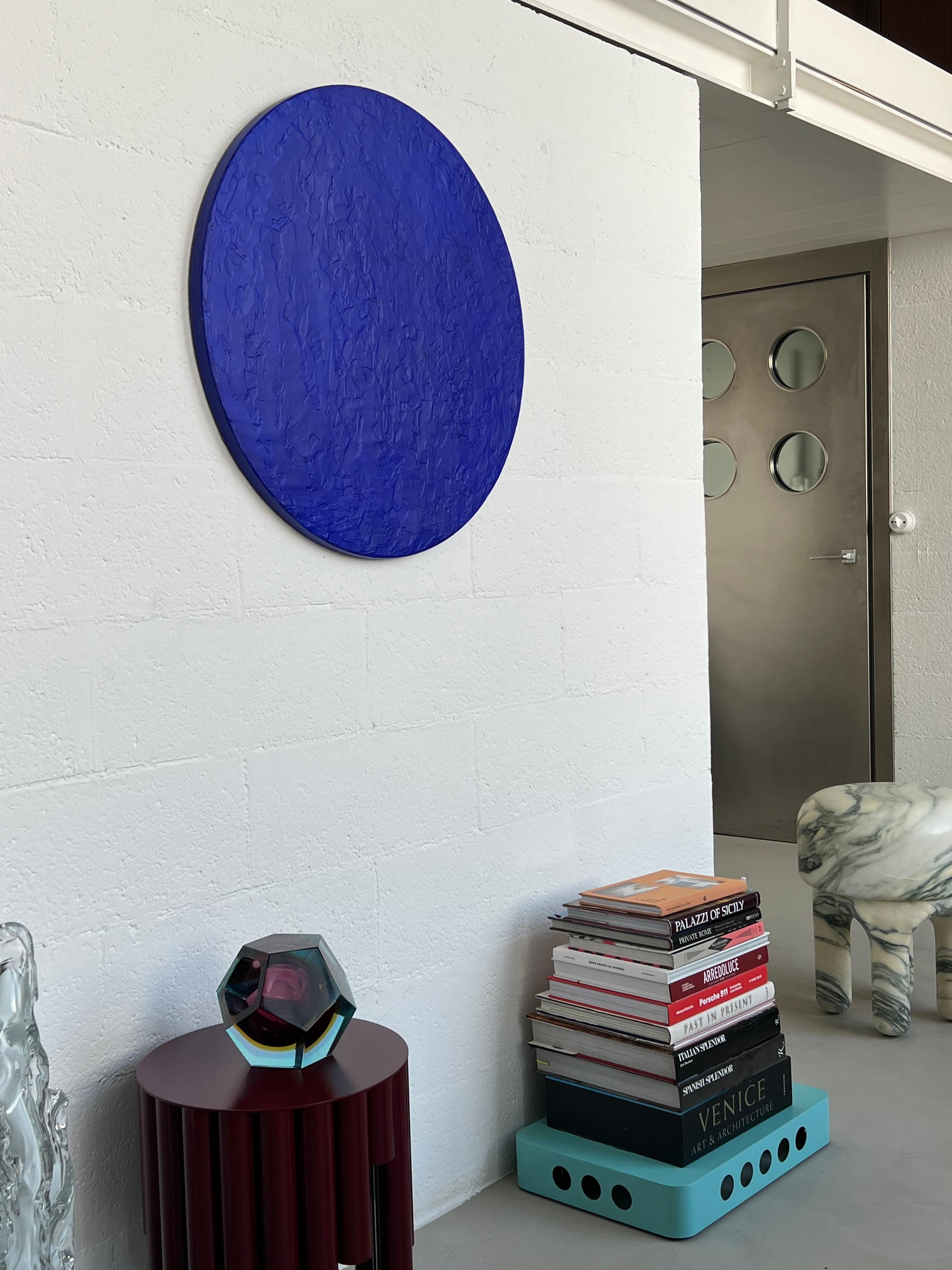 Opera astratta contemporanea rotonda di Nicolas Denino, arte acrilica materica 4