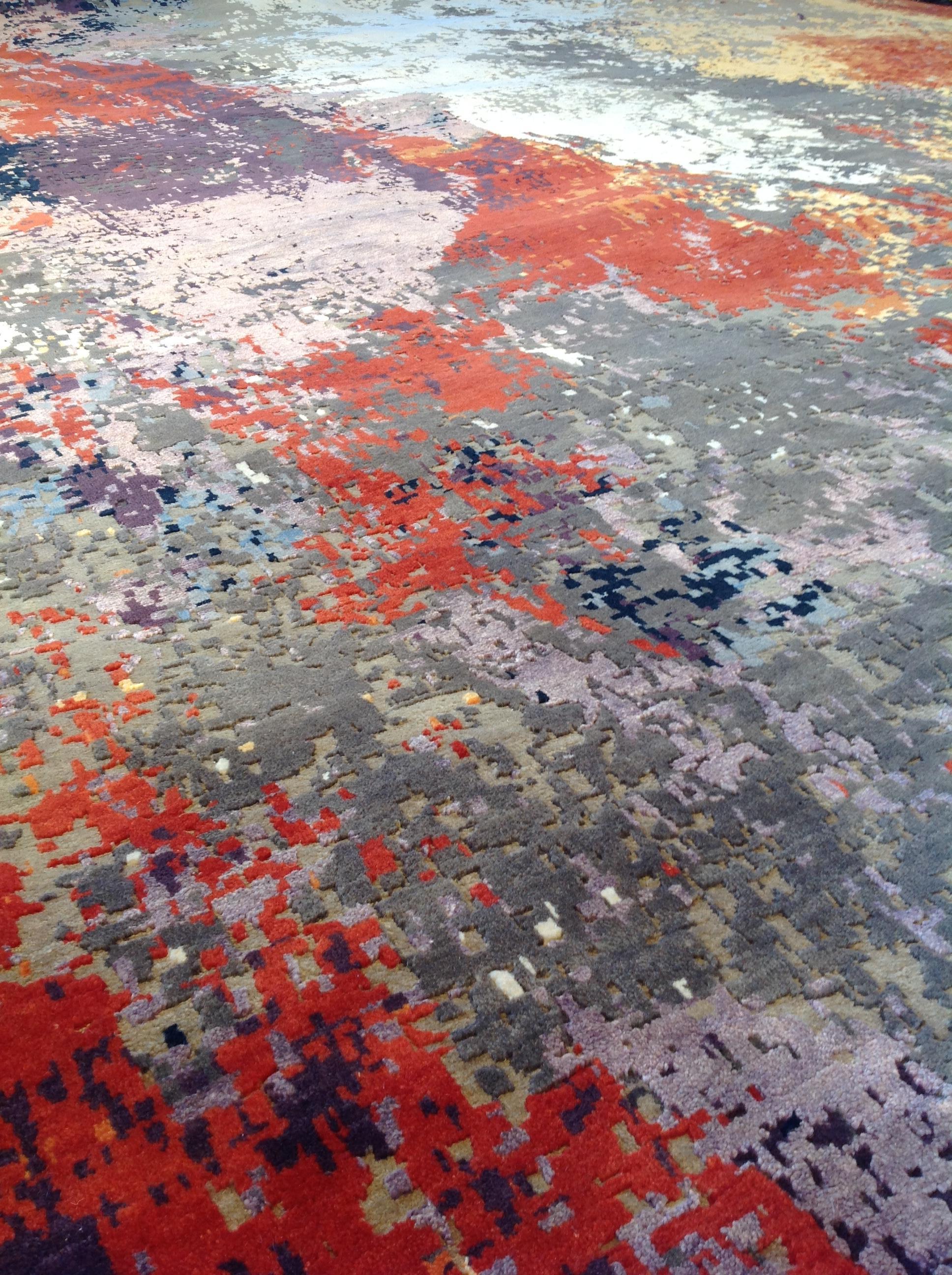 Contemporary abstract rug
Fun and modern look for this contemporary abstract rug. A combination of contrasting colors on a high low texture. Very durable and soft to the touch, this piece will add spark to your space. 
Hand-knotted in India.