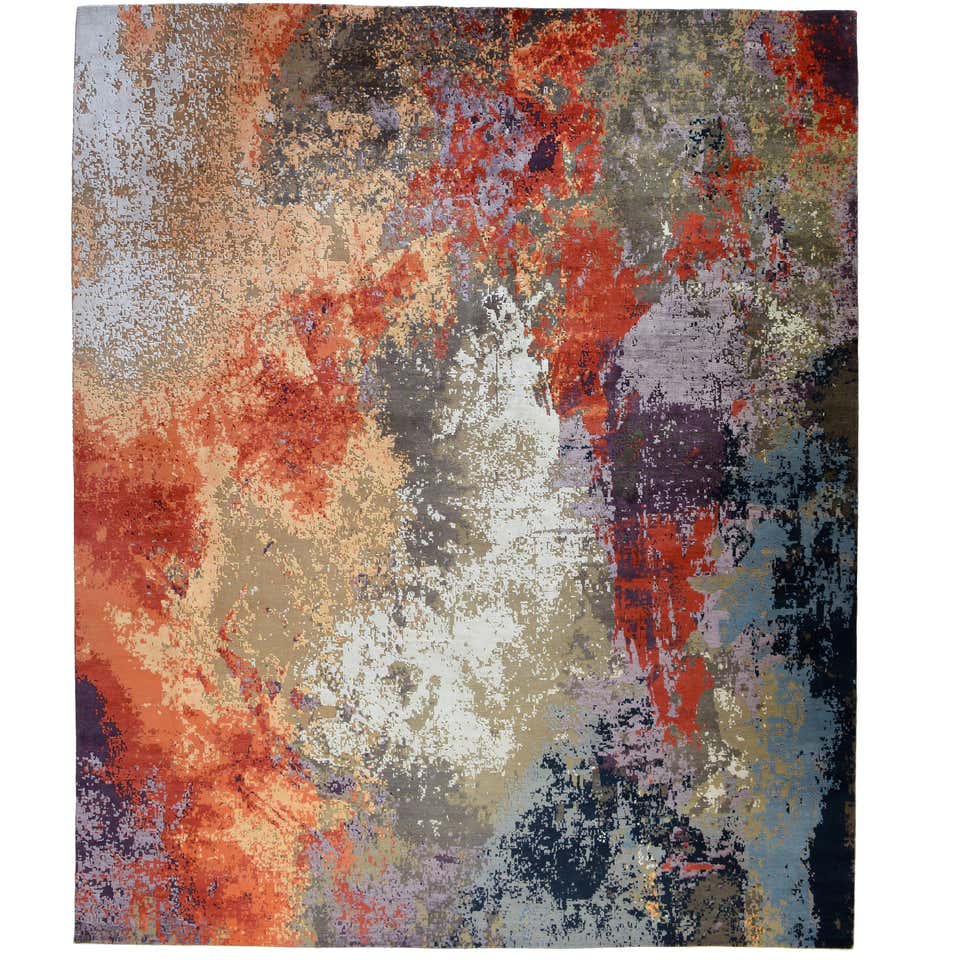Silver and Blush Abstract Contemporary Rug For Sale at 1stDibs