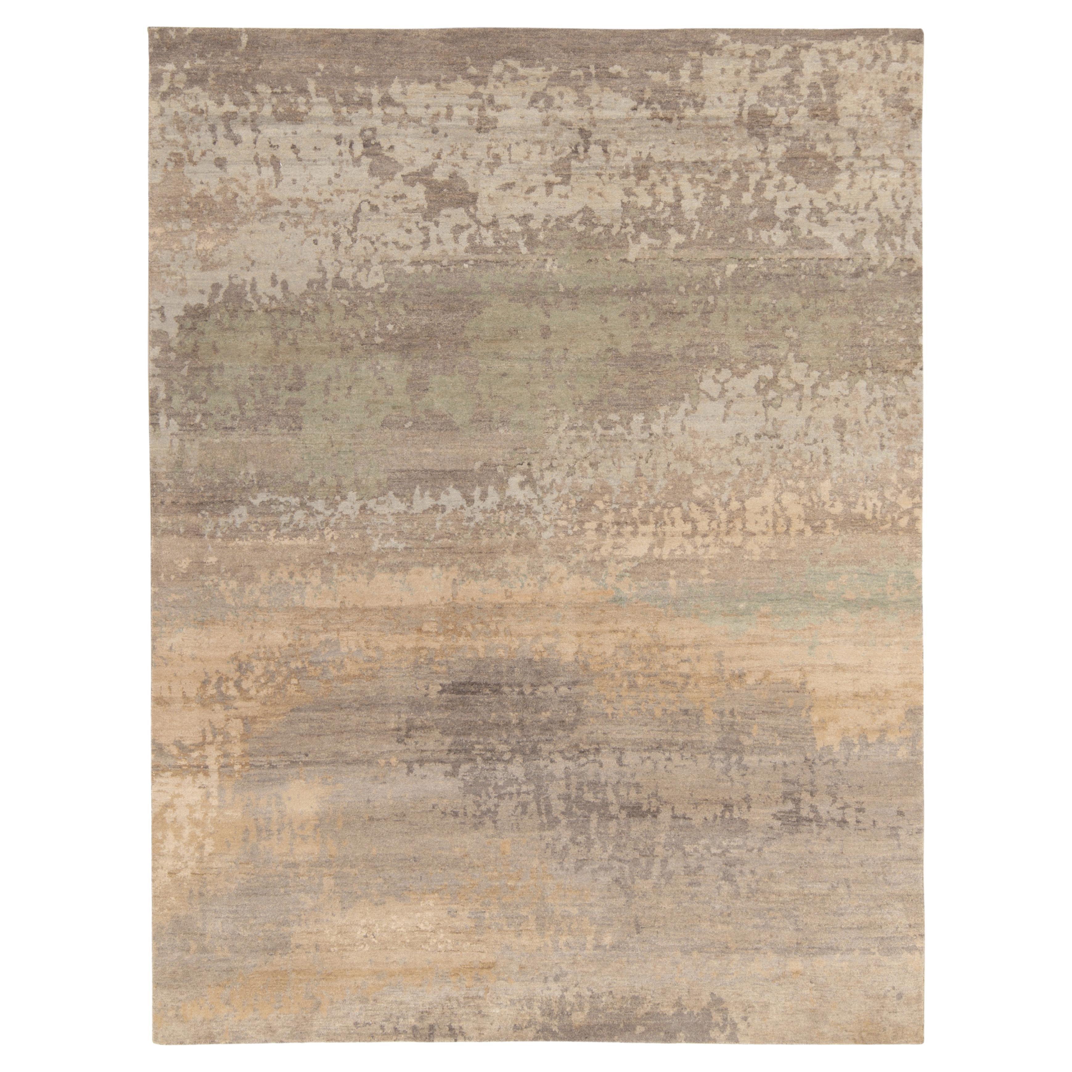 Rug & Kilim's Contemporary Abstract Rug in Gray, Beige & Green For Sale