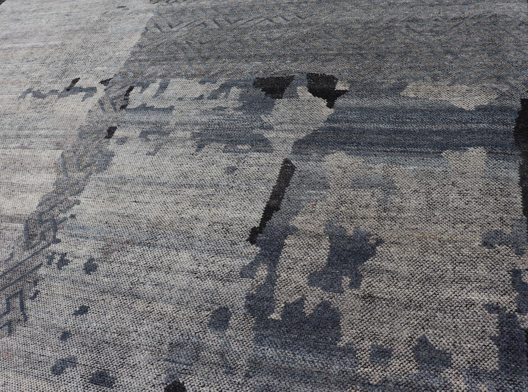 Contemporary Abstract Rug in Grau, Holzkohle und Stahlblau 10'1 X 14 im Angebot 2