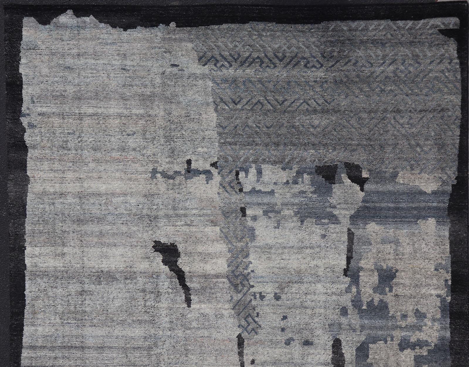 Contemporary Abstract Rug in Grau, Holzkohle und Stahlblau 10'1 X 14 im Angebot 4