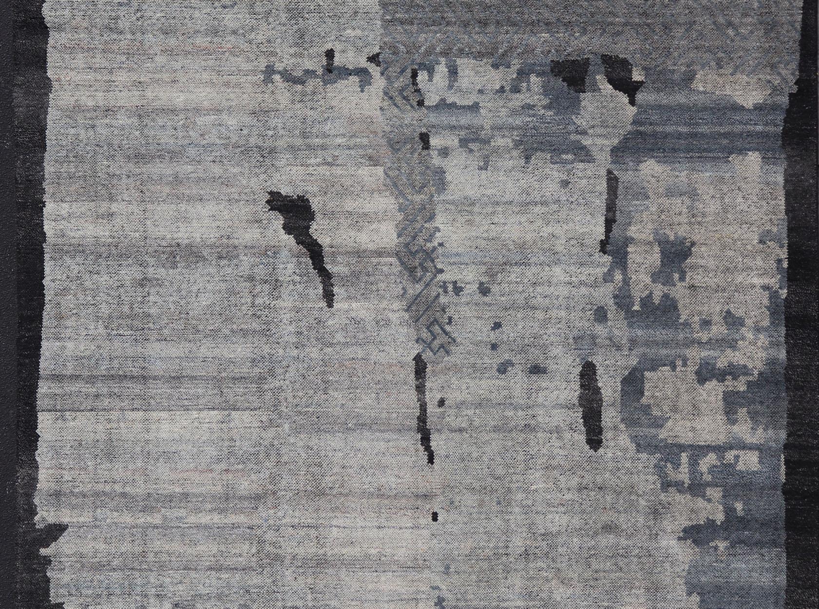 Contemporary Abstract Rug in Grau, Holzkohle und Stahlblau 10'1 X 14 im Angebot 5