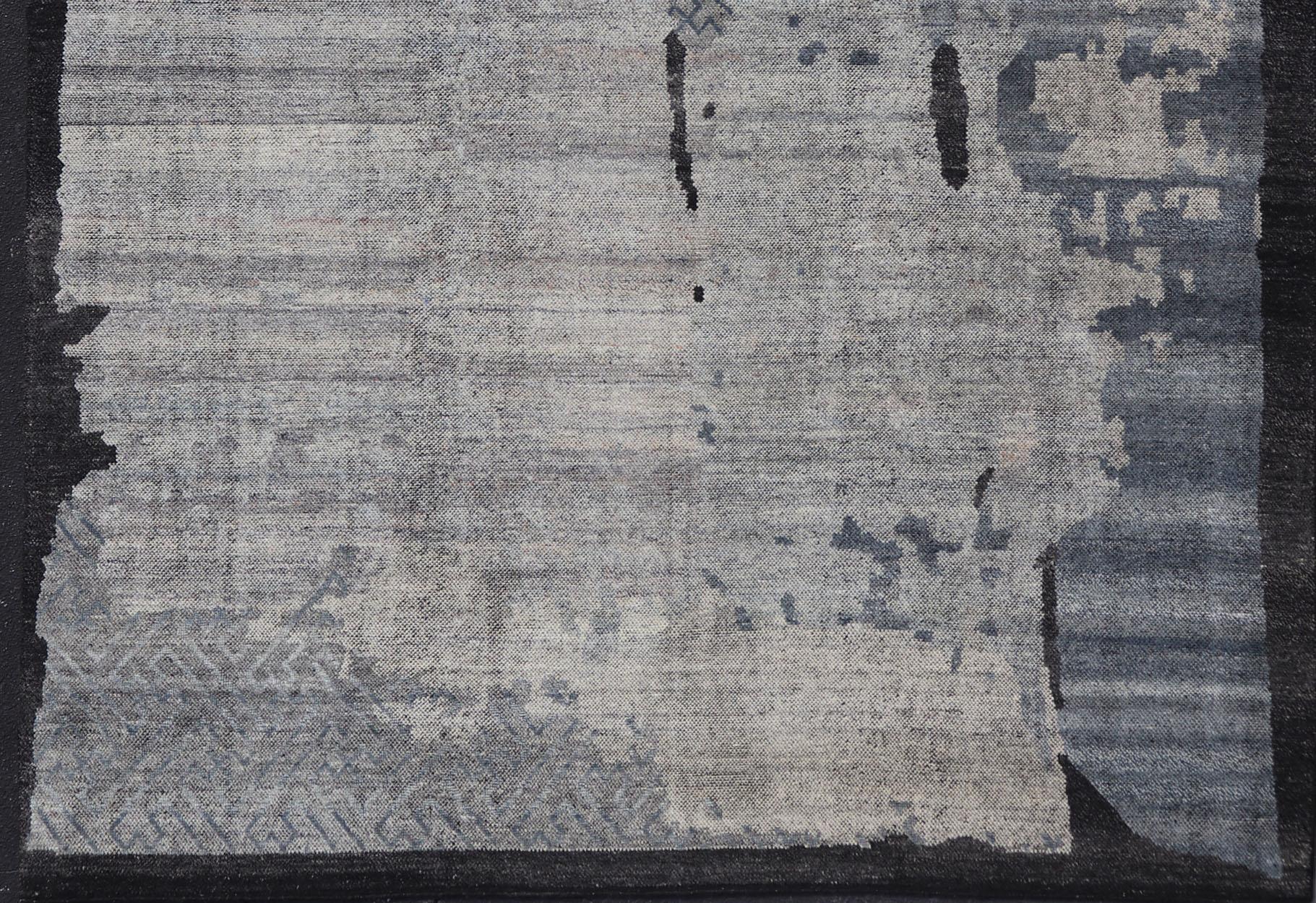 Contemporary Abstract Rug in Grau, Holzkohle und Stahlblau 10'1 X 14 im Angebot 6