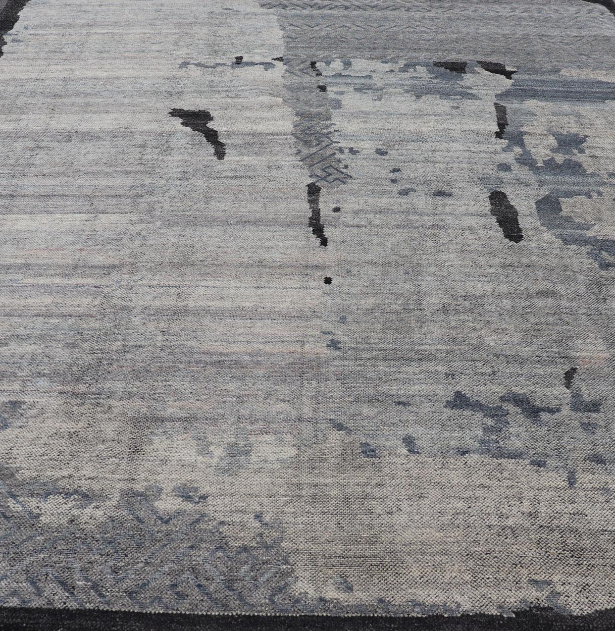 Contemporary Abstract Rug in Grau, Holzkohle und Stahlblau 10'1 X 14 im Angebot 9