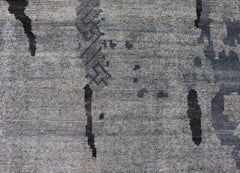 Contemporary Abstract Rug in Gray, Charcoal and Steel Blue 10'1 X 14