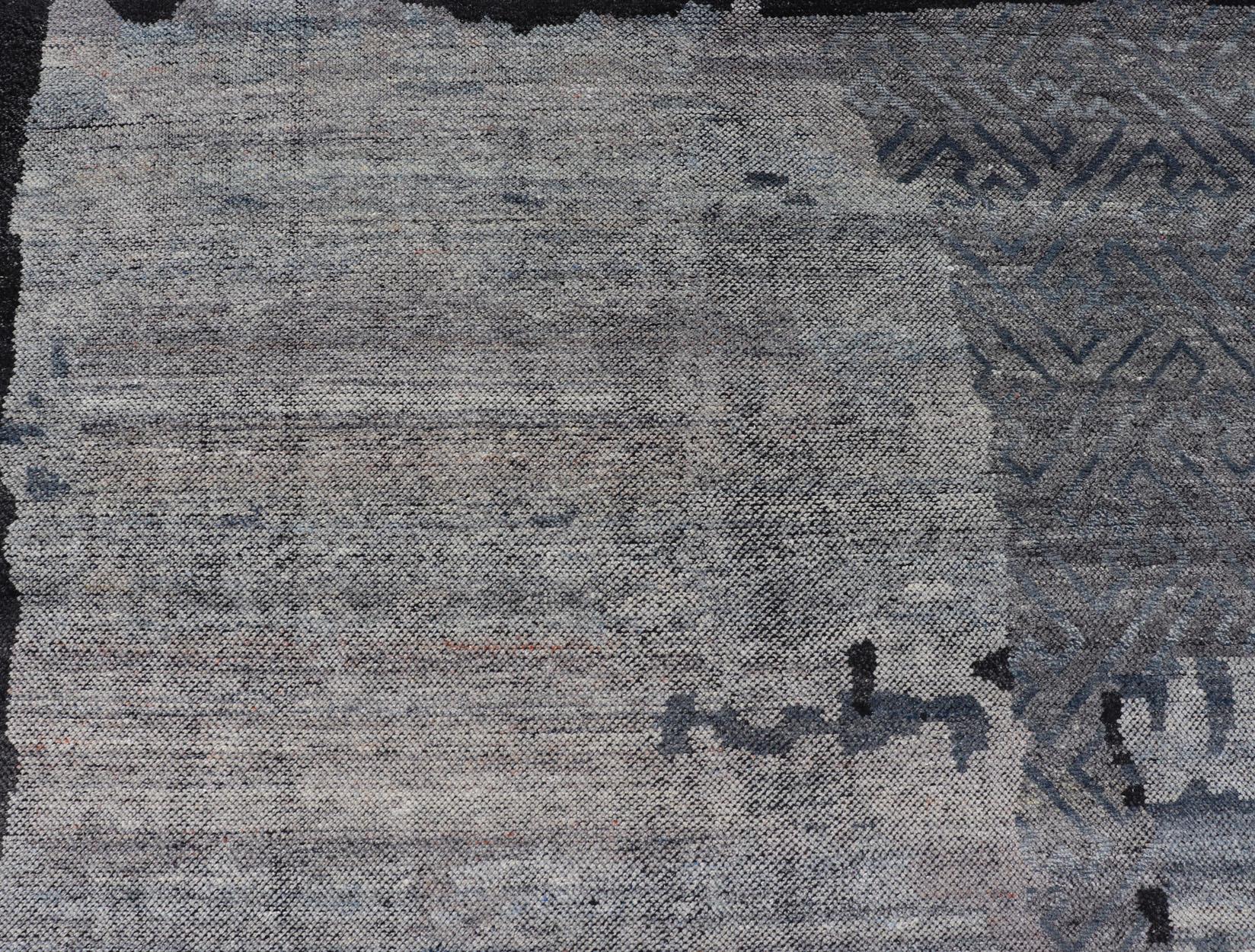 Contemporary Abstract Rug in Grau, Holzkohle und Stahlblau 10'1 X 14 (Indisch) im Angebot