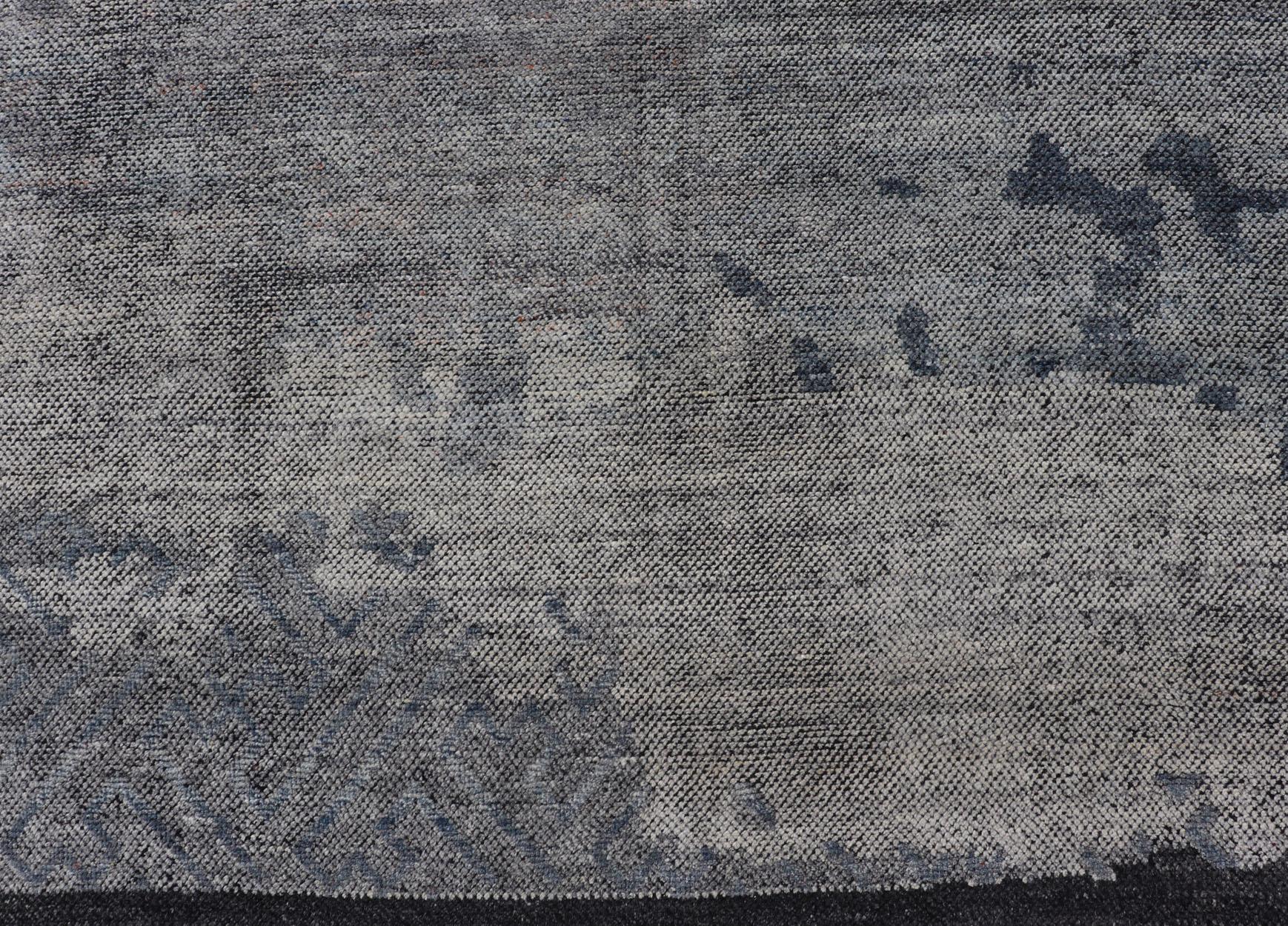 Contemporary Abstract Rug in Grau, Holzkohle und Stahlblau 10'1 X 14 (21. Jahrhundert und zeitgenössisch) im Angebot