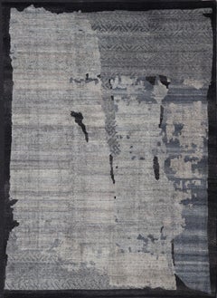Alfombra Abstracta Contemporánea en Gris, Carbón y Azul Acero 10'1 X 14