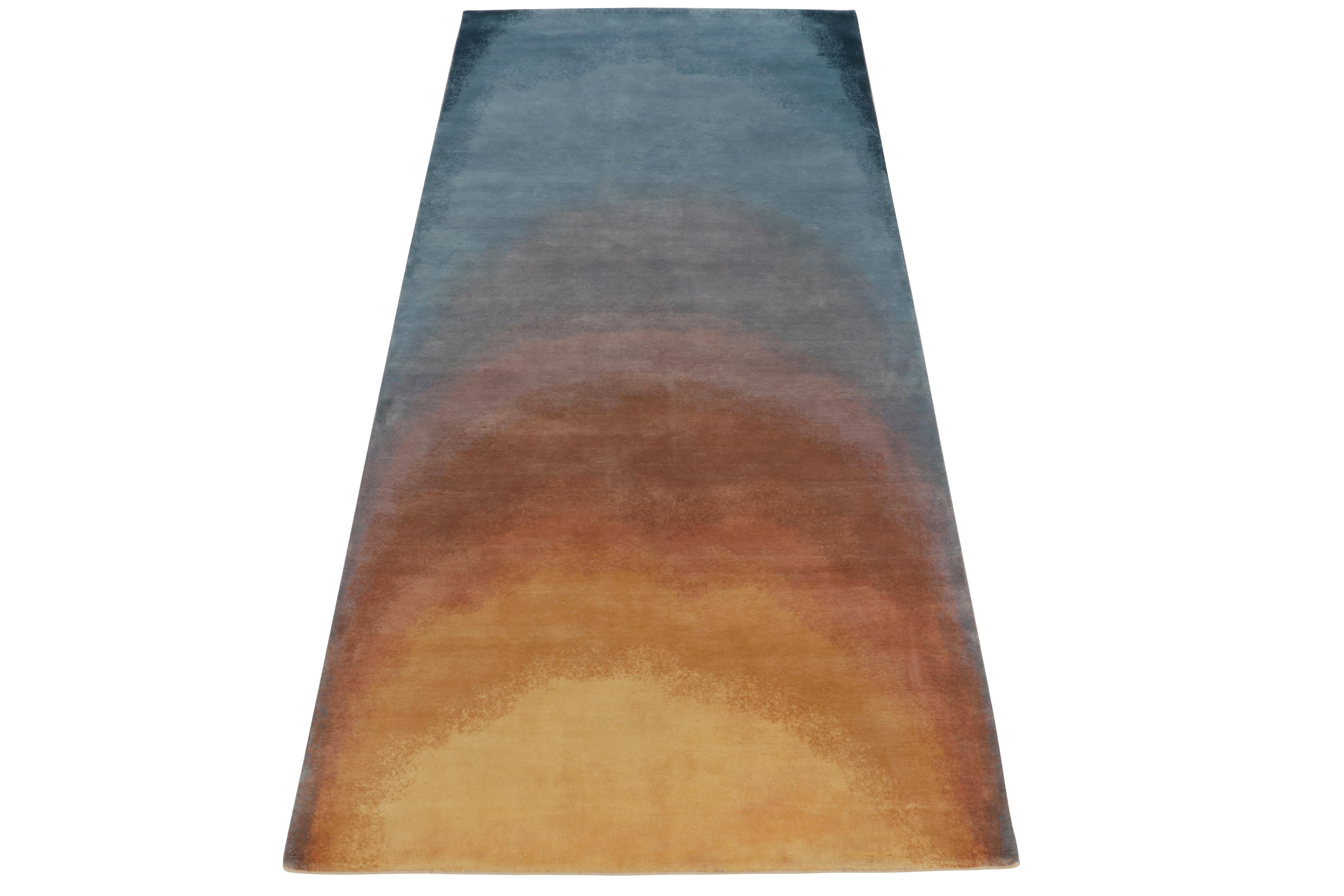 Rug & Kilim presents “Sunrise”—a contemporary take on the most imaginative abstract rug styles of inspiration. The 4x10 hand-knotted piece enjoys a color gradience taking after the colors prevailing in the sky during sunrise. Meticulously done, this