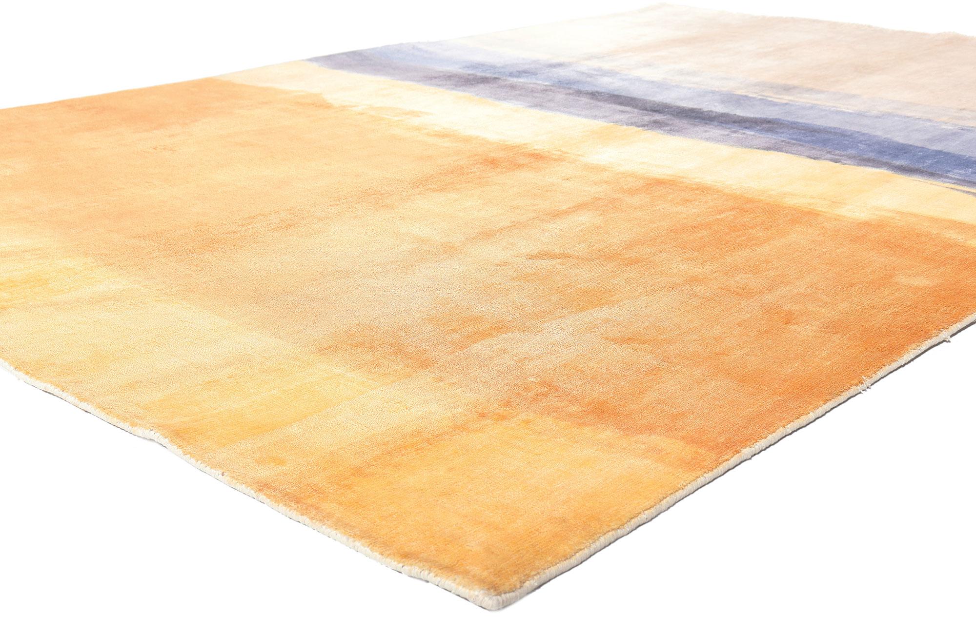 30006 Tapis abstrait contemporain, 06'05 X 09'07. 

Embarquez pour un voyage dans un espace séduisant en posant le pied sur ce tapis côtier contemporain méticuleusement noué à la main, qui se déploie comme un tapis volant moderne. Imaginez un havre