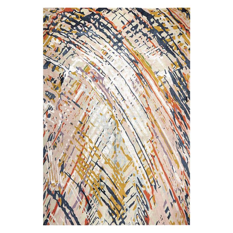 Tapis abstrait contemporain multicolore coloré:: fait à la main en soie et en laine "Journey"
