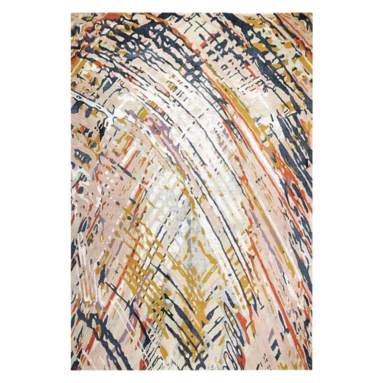 Contemporary Abstract Rug Multicolored Colorful Handmade Silk