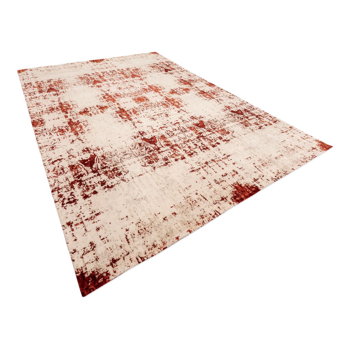Indian Contemporary Abstract Rug on Red and White Colors