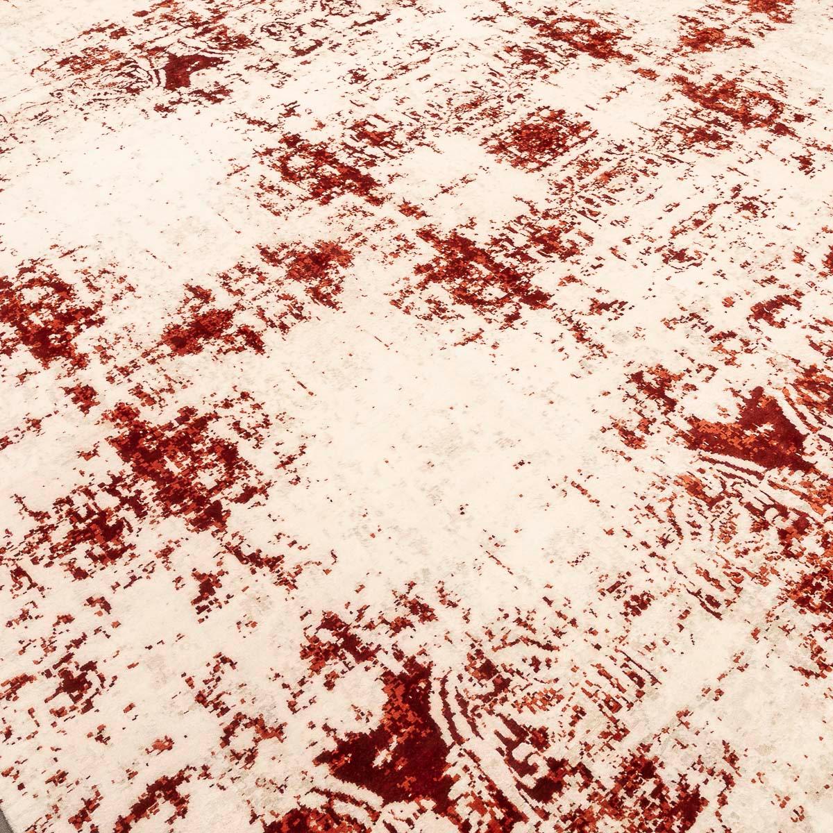 Wool Contemporary Abstract Rug on Red and White Colors