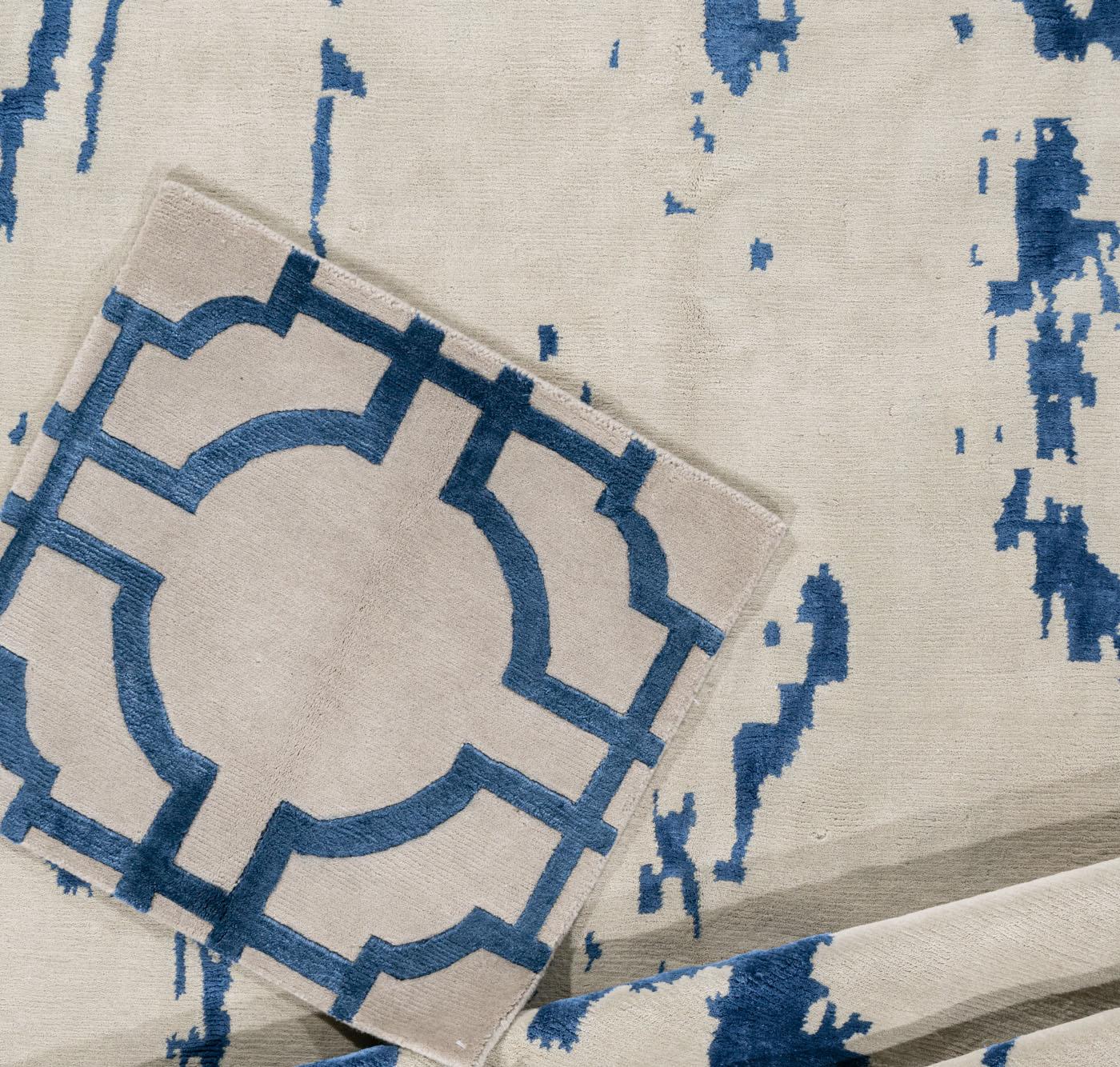 Alfombra abstracta contemporánea Alfombra de salón anudada a mano en lana y seda  8' x 16'3 Lana en venta