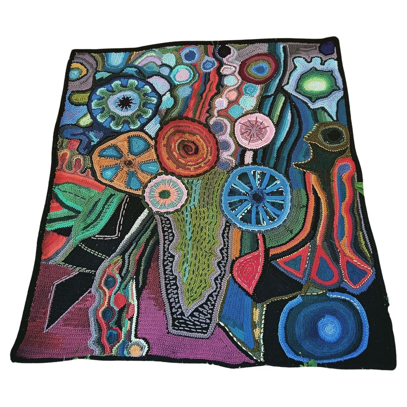 Contemporary Abstract Shape Teppich mit surrealistischen Motiven Schwarz & Weiß in Wolle im Angebot