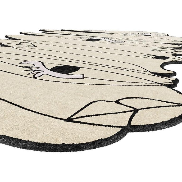 Contemporary Abstract Shape Rug with Surrealist Motifs Black and White ...