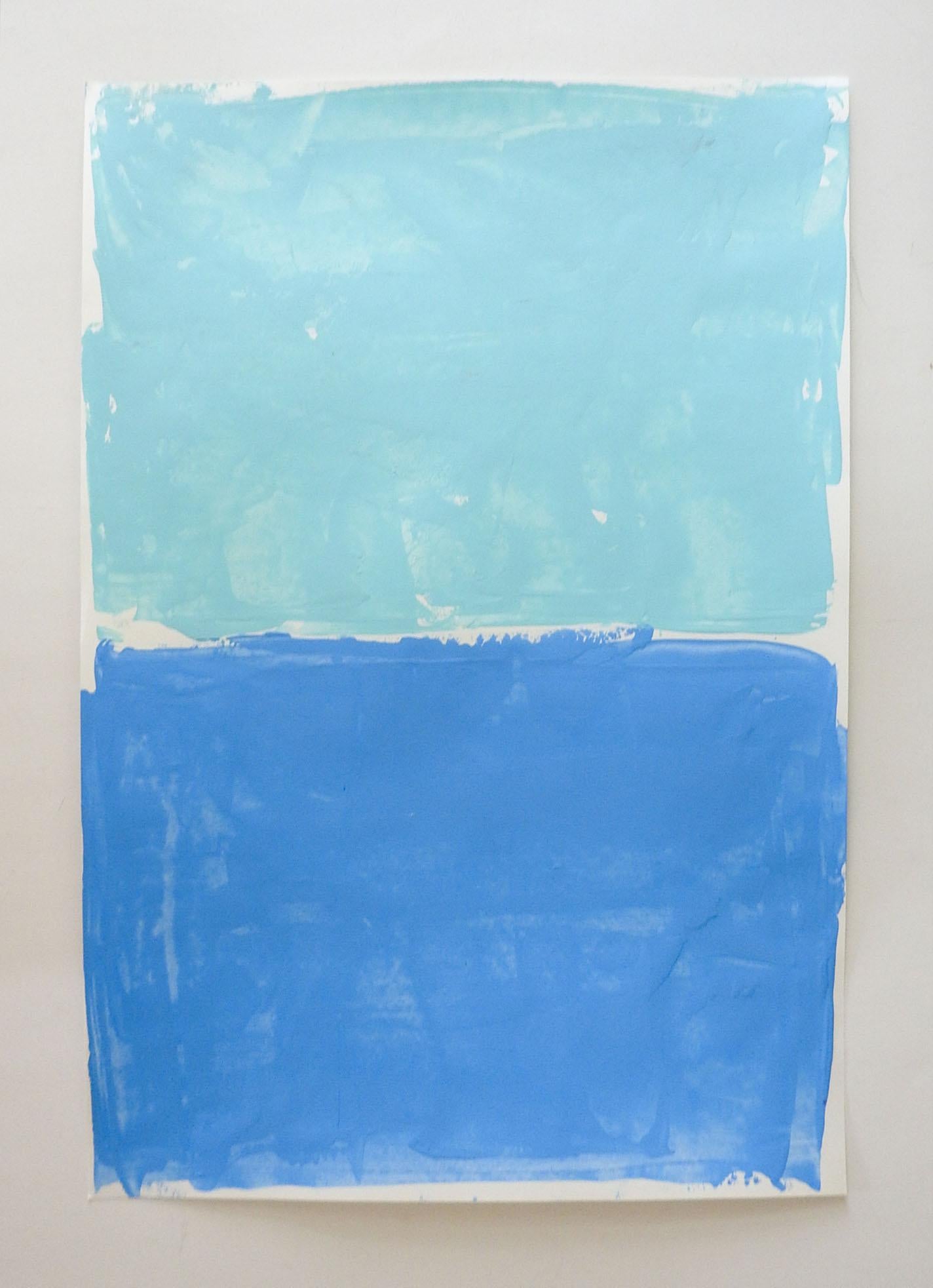 Contemporary 2019 aqua and blue abstract acrylic on paper painting by David Grinnell (21st century) Texas. Unsigned, dated 2019 on verso, from the artists estate. Unframed, good condition.